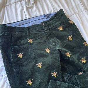 Ralph Lauren Polo Classic Fit Corduroy Pants with Green Accents Fox embroidered